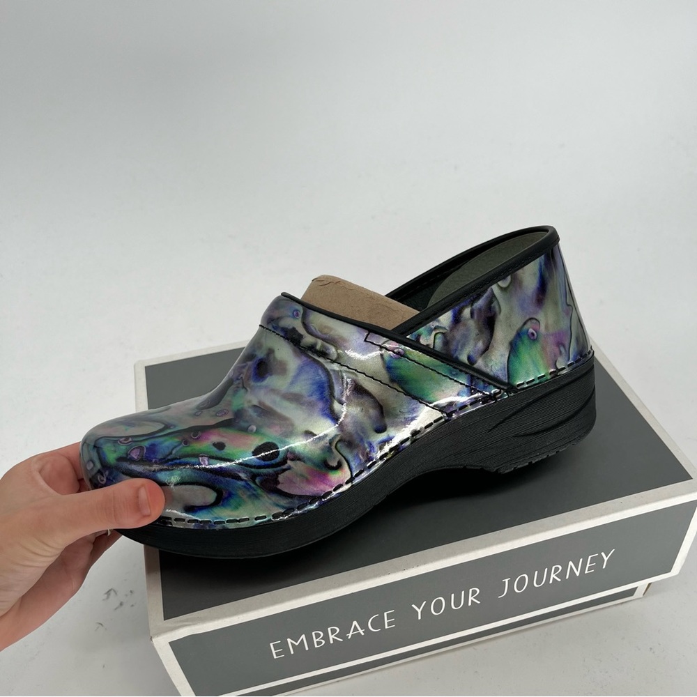 NWT Dansko Iridescent Silver Pearl Women's Clogs multi size - Picture 5 of 9